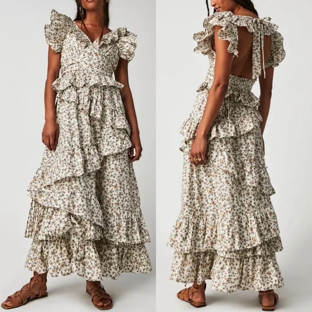 En Saison Gianna Maxi Dress Ruffled Tiered Floral Boho Free People Size Medium - Picture 7 of 14